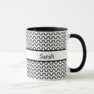 White & Black Retro Waves Pattern Personalized Mug