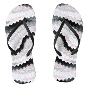 White Black Rickrack Wavy Print Flip Flops