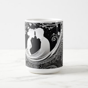 White & Black Romantic Silhouette Couple Coffee Mug