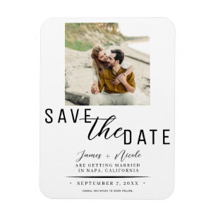 White & Black Save the Date Photo Wedding Magnet
