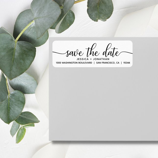 White Black SAVE THE DATE Wedding Return Address (Creator Uploaded)