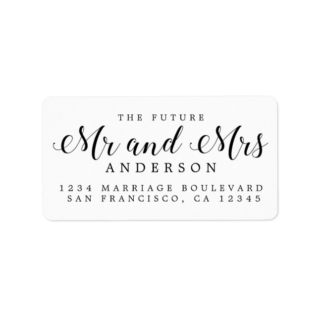 White Black Script Future Mr Mrs Return Address Label (Front)