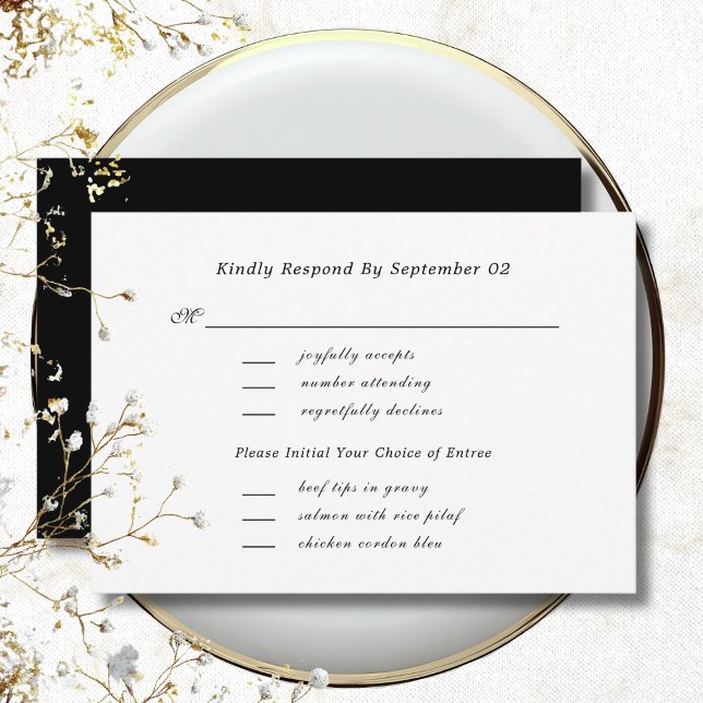 White Black Script Menu Selection Wedding RSVP  (Creator Uploaded)