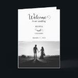 White Black Script Photo Wedding Order of Service Program<br><div class="desc">A beautiful white and black calligraphy script design showcasing the couple's photo. A modern wedding couple photo design with simple minimalistic elements. An ideal wedding modern order of service program design for anyone who loves script calligraphy, black and white designs and photo picture wedding stationery. Matching wedding invitations and other...</div>