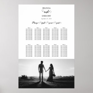 White & Black Script Photo Wedding Seating Chart