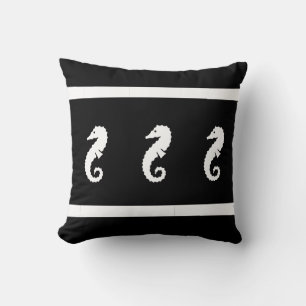 white /black SEAHORSE on PILLOW coastal