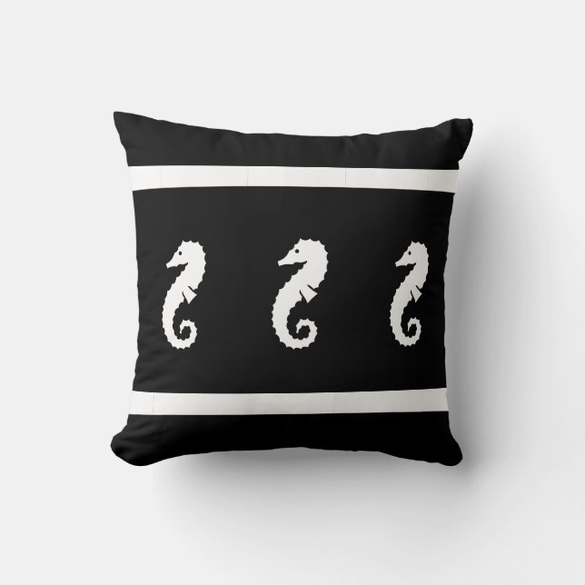 white /black SEAHORSE on PILLOW coastal (Front)