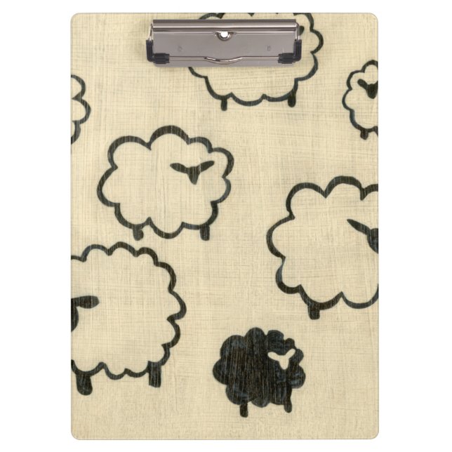 White & Black Sheep on Cream Background Clipboard (Front)