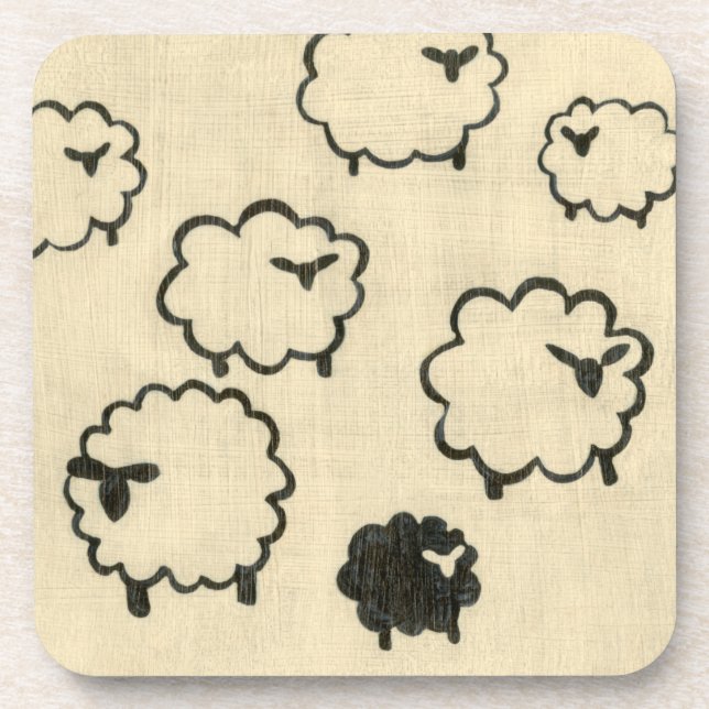 White & Black Sheep on Cream Background Coaster (Front)