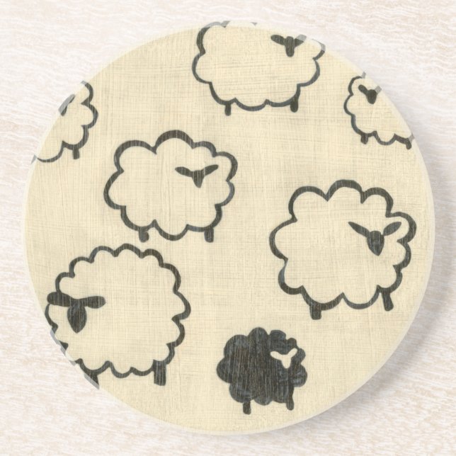 White & Black Sheep on Cream Background Coaster (Front)