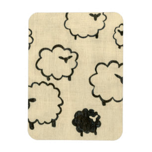 White & Black Sheep on Cream Background Magnet