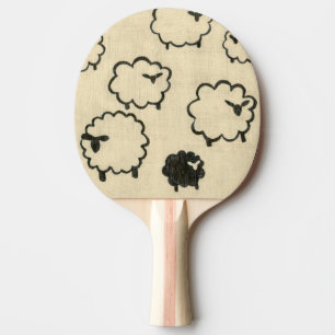 White & Black Sheep on Cream Background Ping Pong Paddle