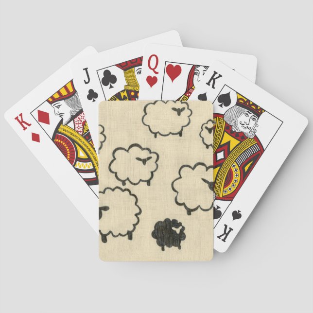 White & Black Sheep on Cream Background Playing Cards (Back)