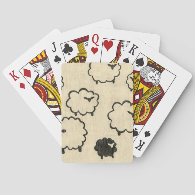 White & Black Sheep on Cream Background Playing Cards (Back)