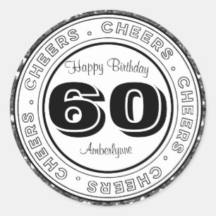 White Black Silver Glitter 60th Birthday Classic Round Sticker