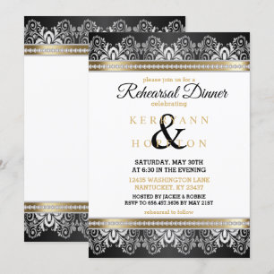 White, Black, Silver & Gold - Rehearsal Dinner Invitation