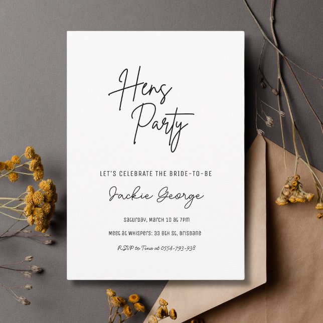 White Black Simple Hens Party Invitation  (Creator Uploaded)