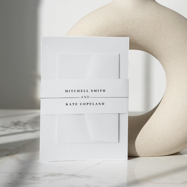 White & Black Simple Minimalist Name Line Wedding Invitation Belly Band (White & Black Simple Minimalist Name Line Wedding Invitation Belly Band)