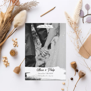 White Black Simple Minimalist Wedding Invitation