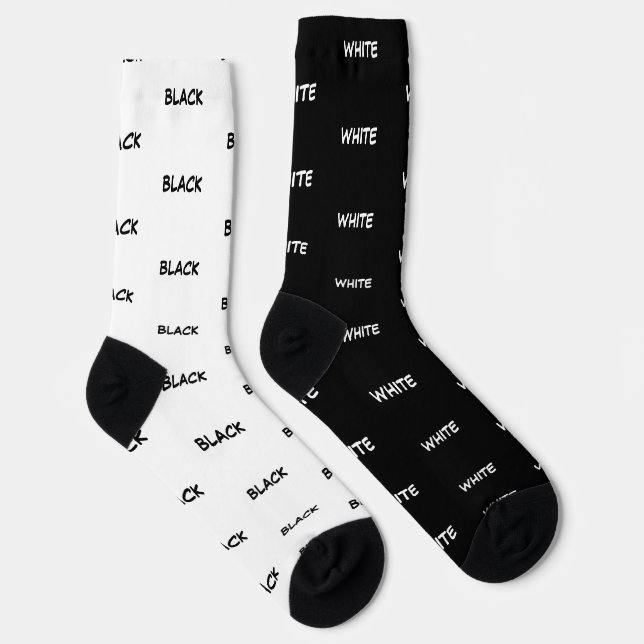 White Black Solid Colour Names Socks (Right)