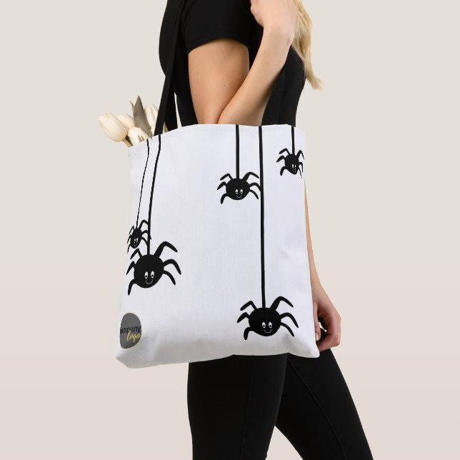 WHITE BLACK SPIDER HALLOWEEN BUSINESS LOGO CUSTOM TOTE BAG (Close Up)