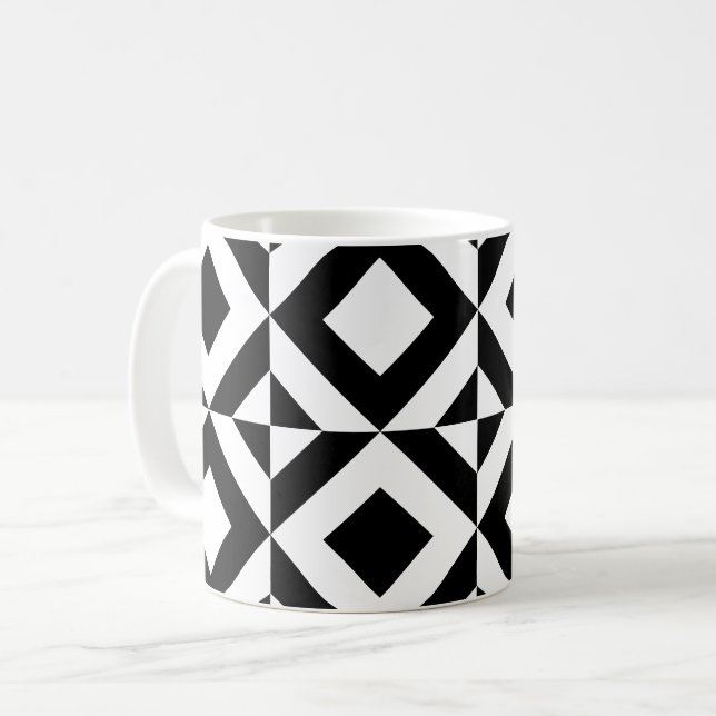 White Black Square Rectangle Art Deco Pattern Coffee Mug (Front Left)