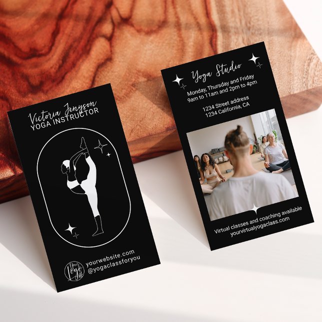 White black star Yoga instructor studio teacher Business Card (Creator Uploaded)