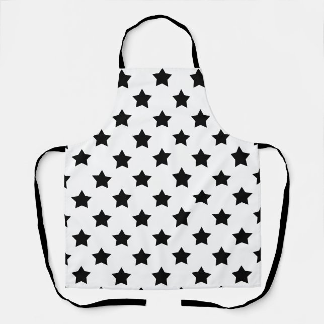  White Black Stars Pattern Decorative Apron (Front)