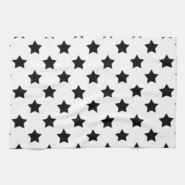  White Black Stars Pattern Decorative Kitchen Towel (Horizontal)