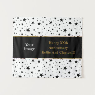 White/Black Stars With Message/Photo Anniversary Tapestry