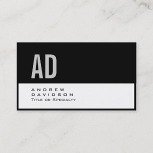 White Black Stripe Pattern Monogram Business Card