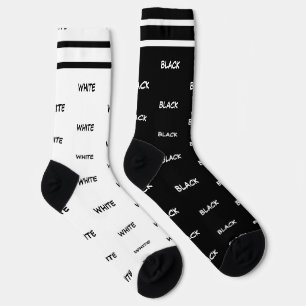 White Black Stripes Typography Socks