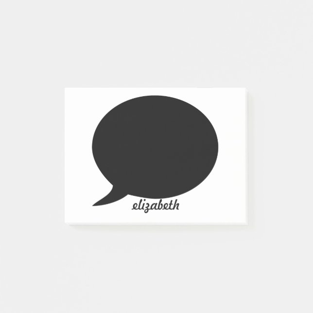 White & Black Talk Bubble Personalized Name Post-it Notes (Front)