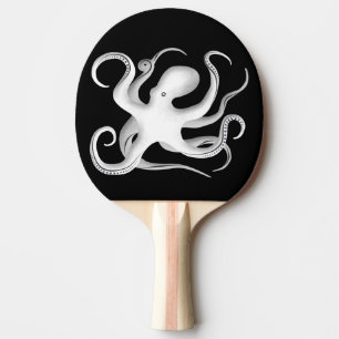 White & Black Tribal Vector Art Octopus Silhouette Ping Pong Paddle