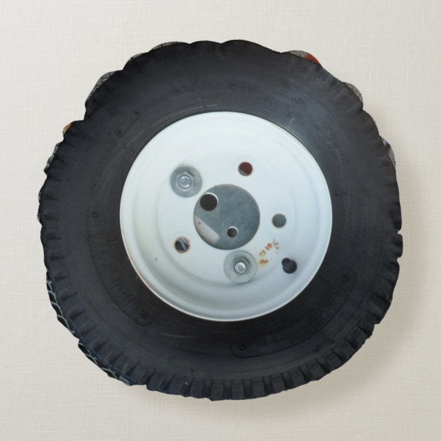 White & Black truck wheel /  car tire Round Pillow (Front)