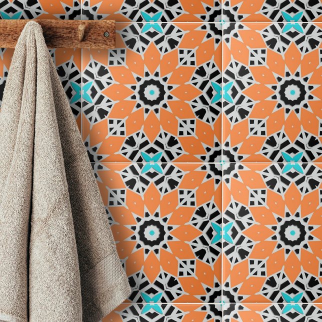 White Black Turquoise Moroccan Geometric Motifs Tile (Creator Uploaded)