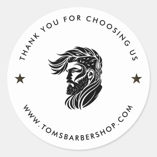 White Black Typography Custom Logo Classic Round Sticker (Front)