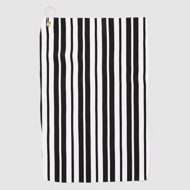 White Black Vertical Stripes Pattern Design Golf Towel (Front)