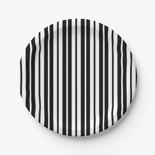 White Black Vertical Stripes Pattern Design Paper Plate (Front)