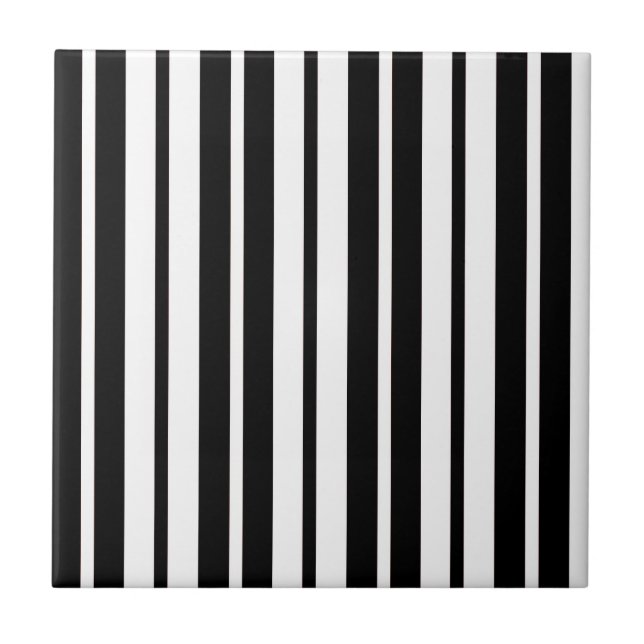 White Black Vertical Stripes Pattern Design Tile (Front)