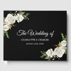 White Black Vintage Floral Wedding Guest Book
