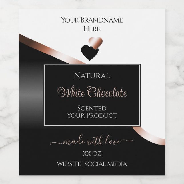 White Black Wavy Rose Gold Hearts Product Labels (Single Label)