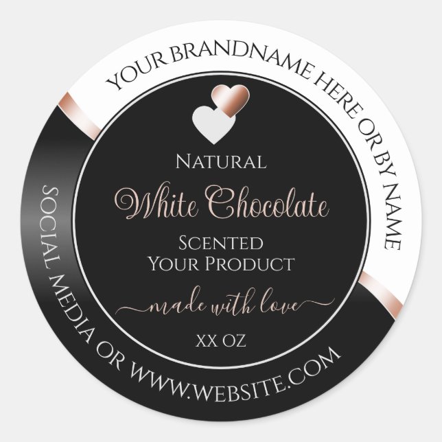 White Black Wavy Rose Gold Hearts Product Labels (Front)