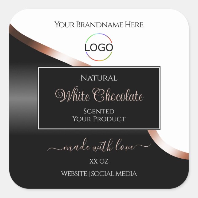 White Black Wavy Rose Gold with Logo Product Label (Front)