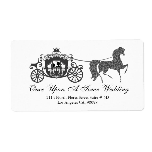 White & Black Wedding Horse & Carriage Label (Front)