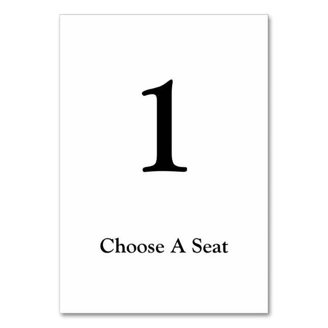 White/Black Wedding Table Number Card (Front)