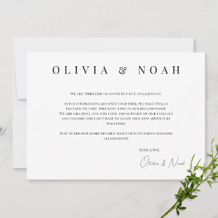 White & Black We're Engaged Announcement Card