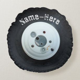 White & Black wheel/ tire  personalized name Round Pillow