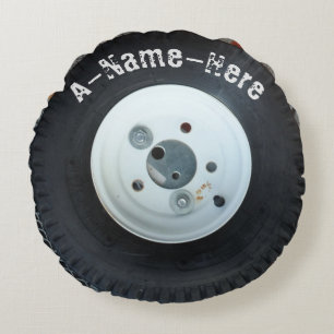 White & Black wheel/ tire  personalized name Round Pillow