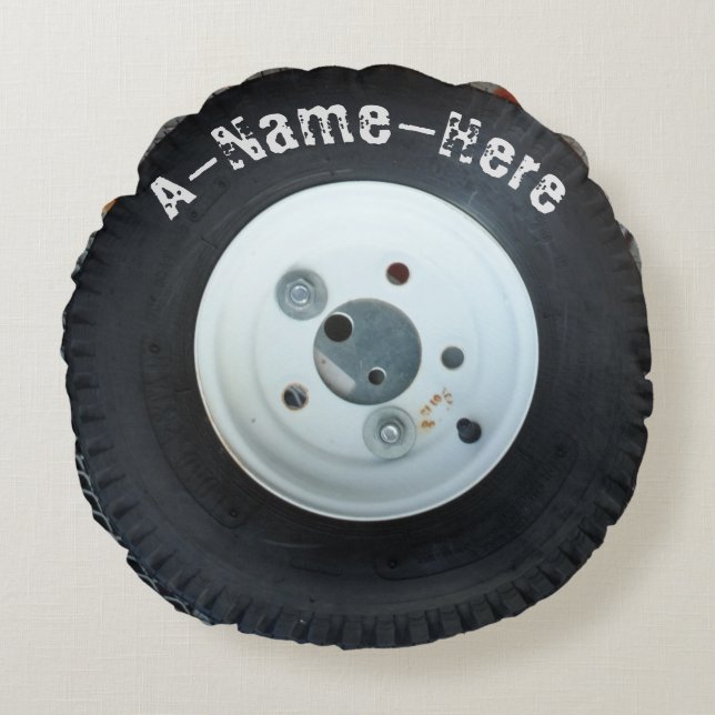 White & Black wheel/ tire  personalized name Round Pillow (Front)